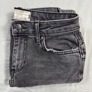 Free People Black Denim Raw Hem Straight Leg Jeans Women's 25